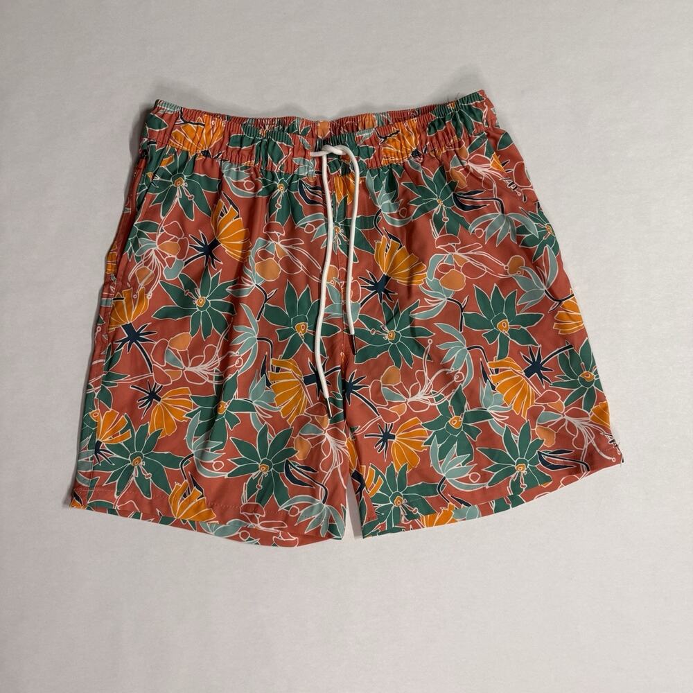 Goodfellow & Co Men’s Floral Tropical Swim Trunks M Drawstring Orange Green